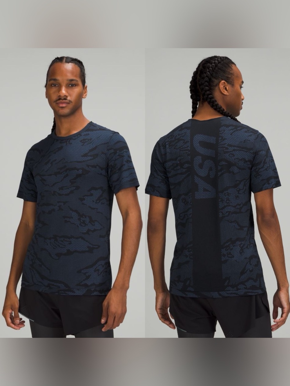 LULULEMON USA Metal Vent Breathe Short Sleeve Blue Camo Athletic T-Shirt EUC XXL